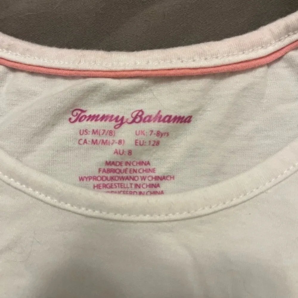 Tommy Bahama‎ Girls White Paris Puppy Sequin Tie Front Ruffle Top Size M 7/8
